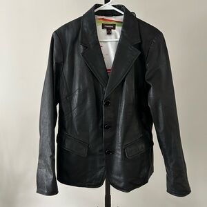 Daniel Leather Blazer Jacket in Black, Size Large.